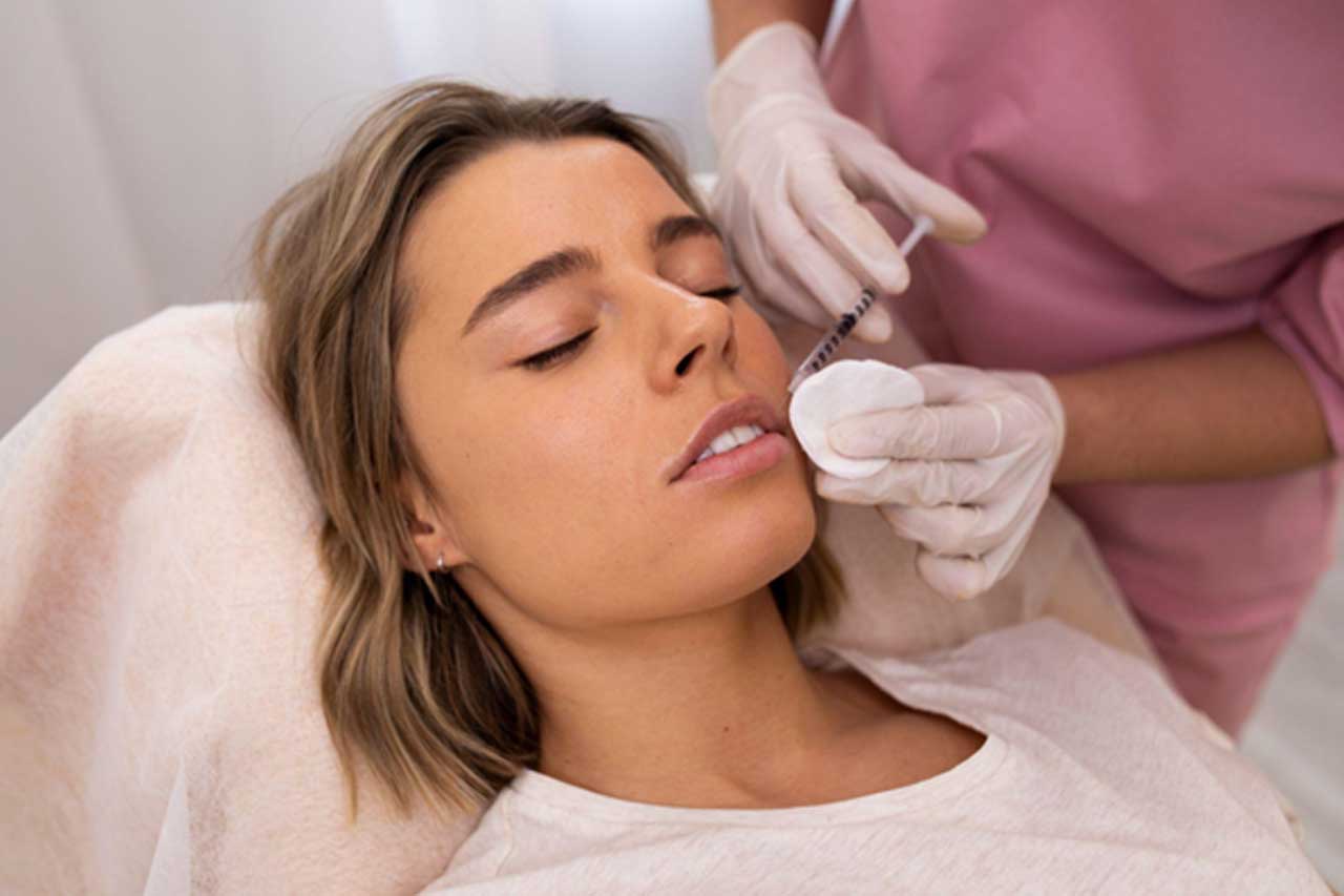 Patient receiving facial filler treatment